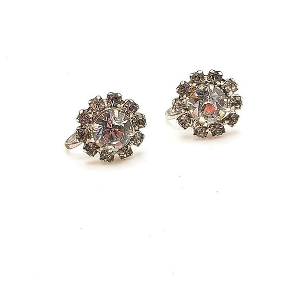 Vtg Rhinestone Screw Back Earrings - Picture 3 of 4